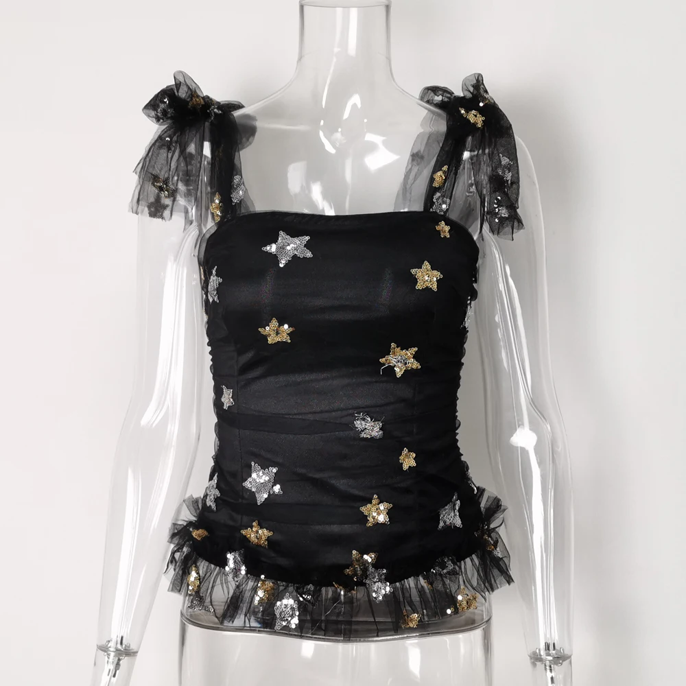 Привлекательный Топ Fyrneh на бретельках с бантом плечах без рукавов оборками