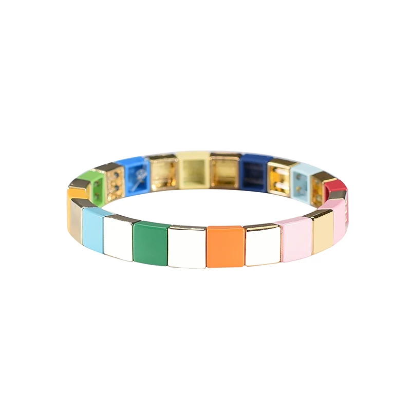 

Square Enamel Tile Wristband Metal Myuki Tila Bead Friendship Bracelets Handmade Wrap Bracelet Gift Jewelry for Women Girls