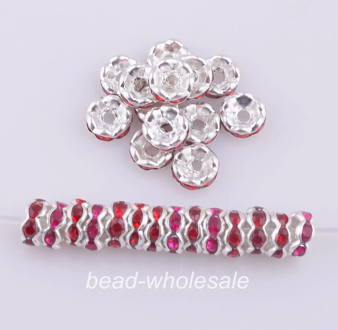 6mm-Rosered 100 шт волнистые боковые металлические серебристые бусины 6 мм 8 мм Rondelle Austira хрустальные стразы для изготовления ювелирных изделий своими руками - Цвет: 6mm-Rosered