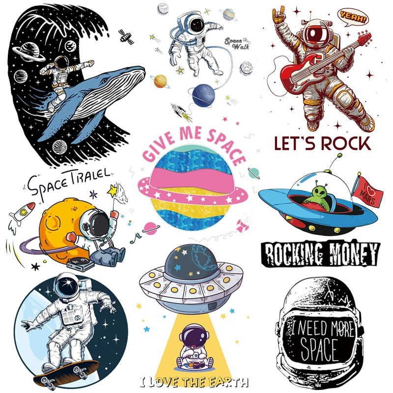 

Alien UFO Iron On Heat Transfers Astronaut Thermal Stickers Planet Iron-On Transfers For Clothing Stickers DIY Washable Applique