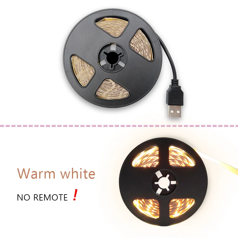 Warm White no remote USB Светодиодные ленты 5050 RGB съемный светодиодный ТВ фонового освещения 50 см 1 м 2 м 3 м 4 м 5 M DIY Гибкие светодиодный свет - Испускаемый цвет: Warm White no remote