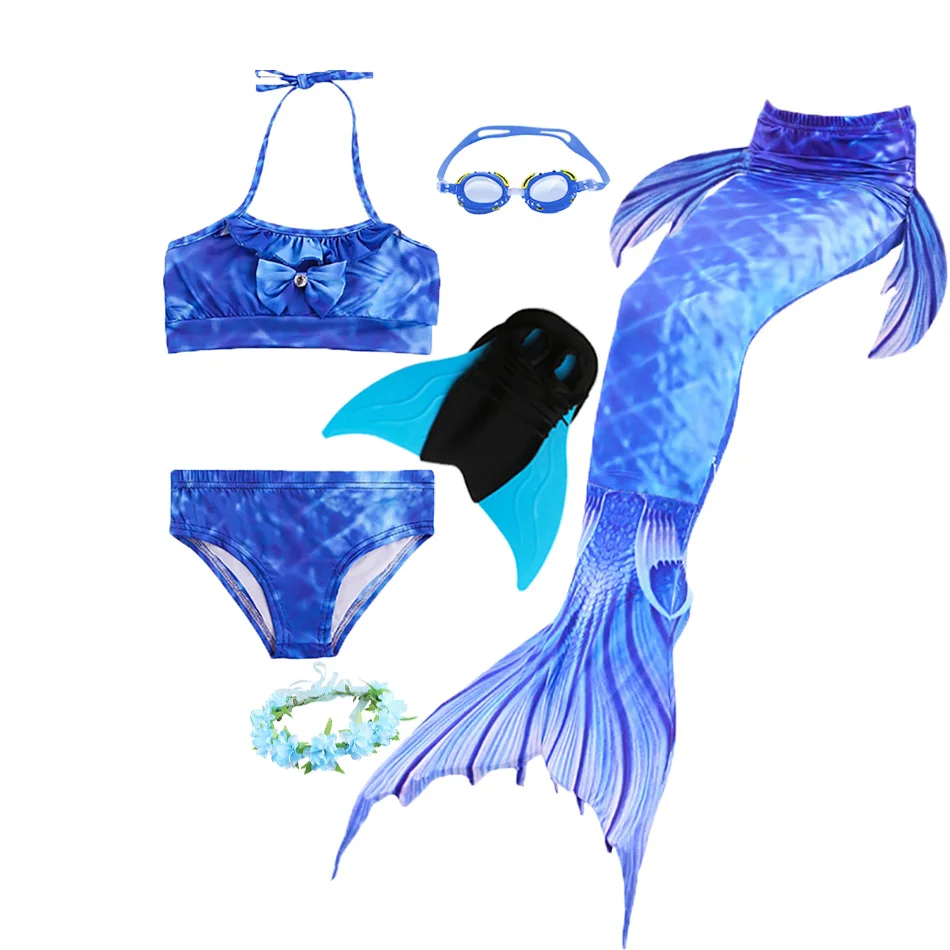 Little Girl Mermaid Swimsuit 4-piece Set 2021 Summer Kids Holiday Beach Vacation Costume Bikini Tail 3-12T | Детская одежда и