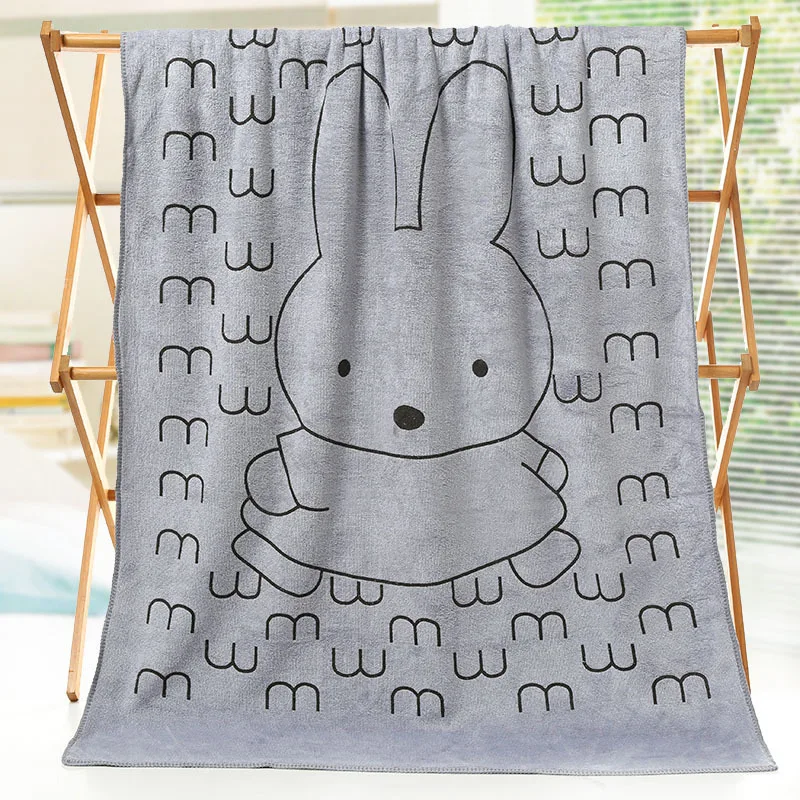 Rabbit 2-Gray 70*140 см высококачественное Впитывающее банное полотенце из микрофибры с кроликом для ванной комнаты, мягкое однотонное полотенце с рисунком для взрослых - Цвет: Rabbit 2-Gray