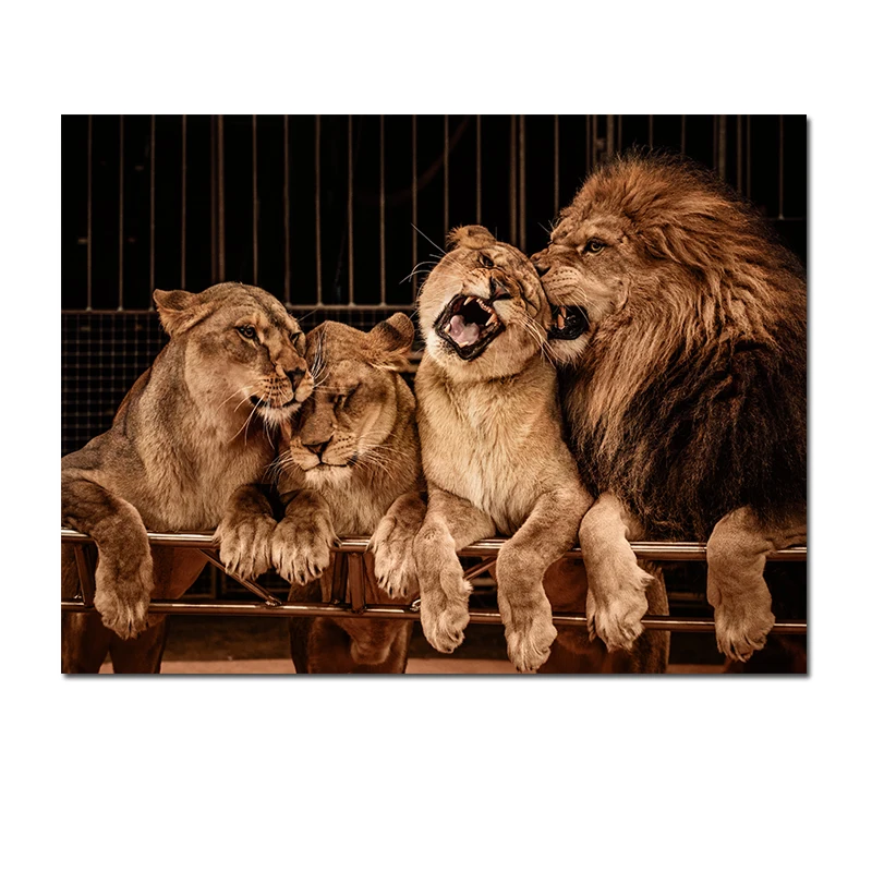 

Brown Lion Family Poster Wall Art Canvas Painting Animal Picture HD Print For Living Room And Kids Room Decoration Cuadros