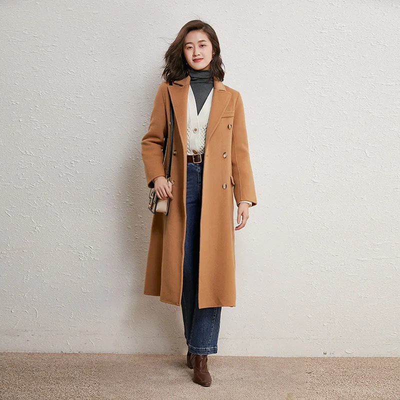 AIGYPTOS 2020 autumn and winter new handsome British super long camel double-breasted wool coat women's | Женская одежда