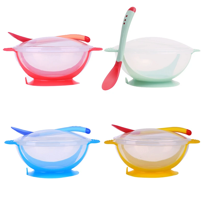 

Baby Tableware Dinnerware Suction Bowl With Temperature Sensing Spoon Baby Food Kids Safety Dinner Feeding Bowls Dishes