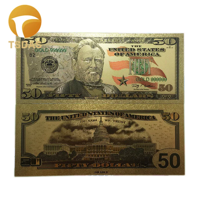 Красочные банкноты США 50 долларов Позолоченные красивые декорации и