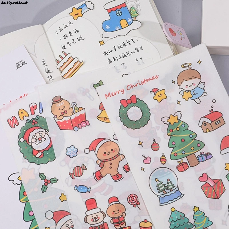 

Cute 6pcs Christmas Gift Merry Christmas Sticker Cartoon Santa Claus Bell Puffy Stickers New Year Sticky Decor For Kid Children