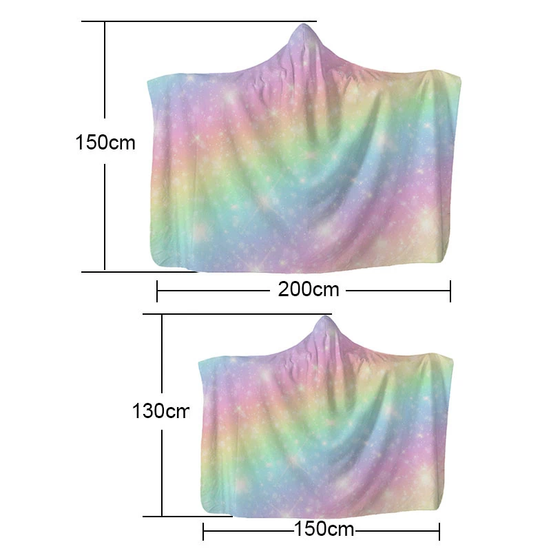 Одеяло с капюшоном и принтом радуги домашний теплый флисовый плед одеяло для