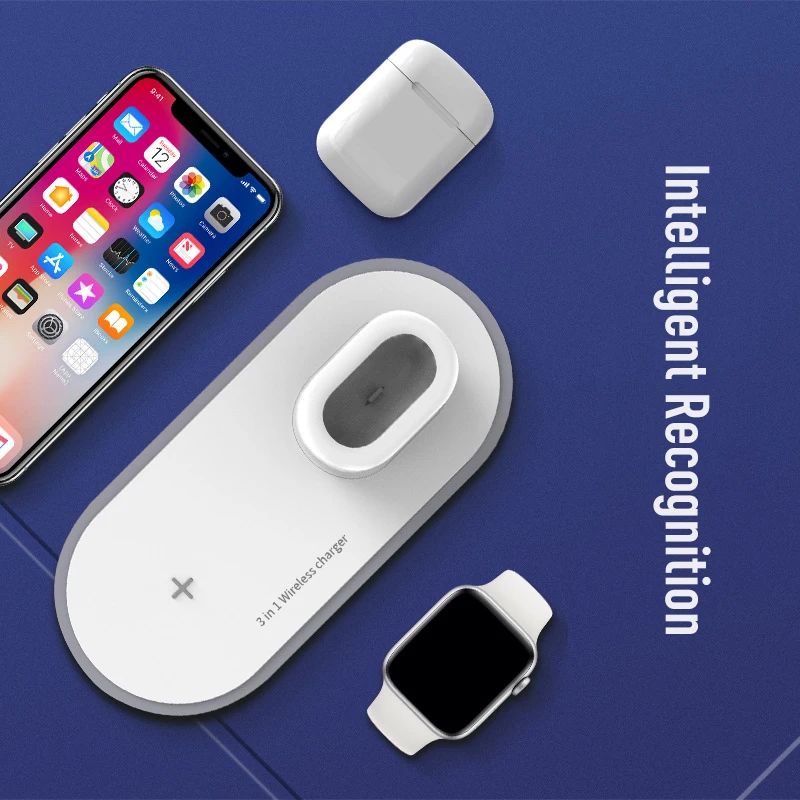 QI TYPE-C быстрая мульти для iPhone Xs Max XR X 8 8Plus телефон Apple AirPods watch беспроводное быстрое зарядное устройство 10 Вт 3 в 1 Подставка для зарядки