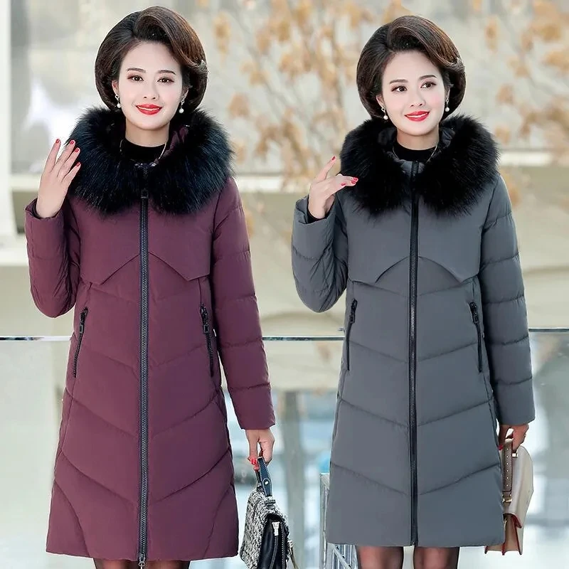 Mother Autumn Winter Loose Down Cotton Jacket 2021Female New Mid-length Cotton-padded Jacket Middle-aged Elderly Thick Coat M536