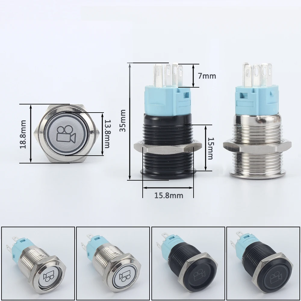 16 мм металлический латунный родиевое покрытие/алюминий кнопочный переключатель