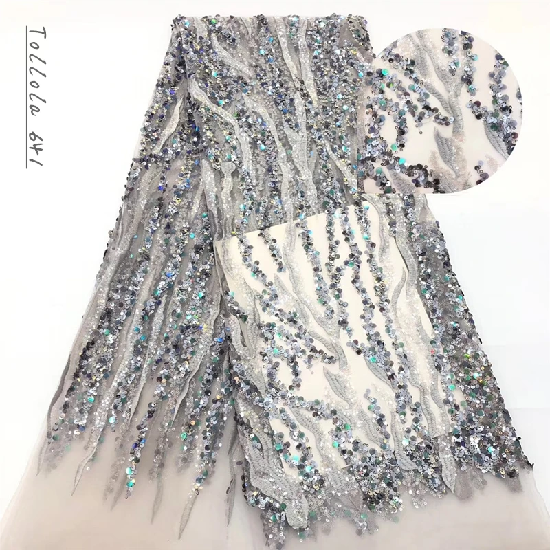 Африканская французская сетчатая кружевная ткань с серебряными блестками для