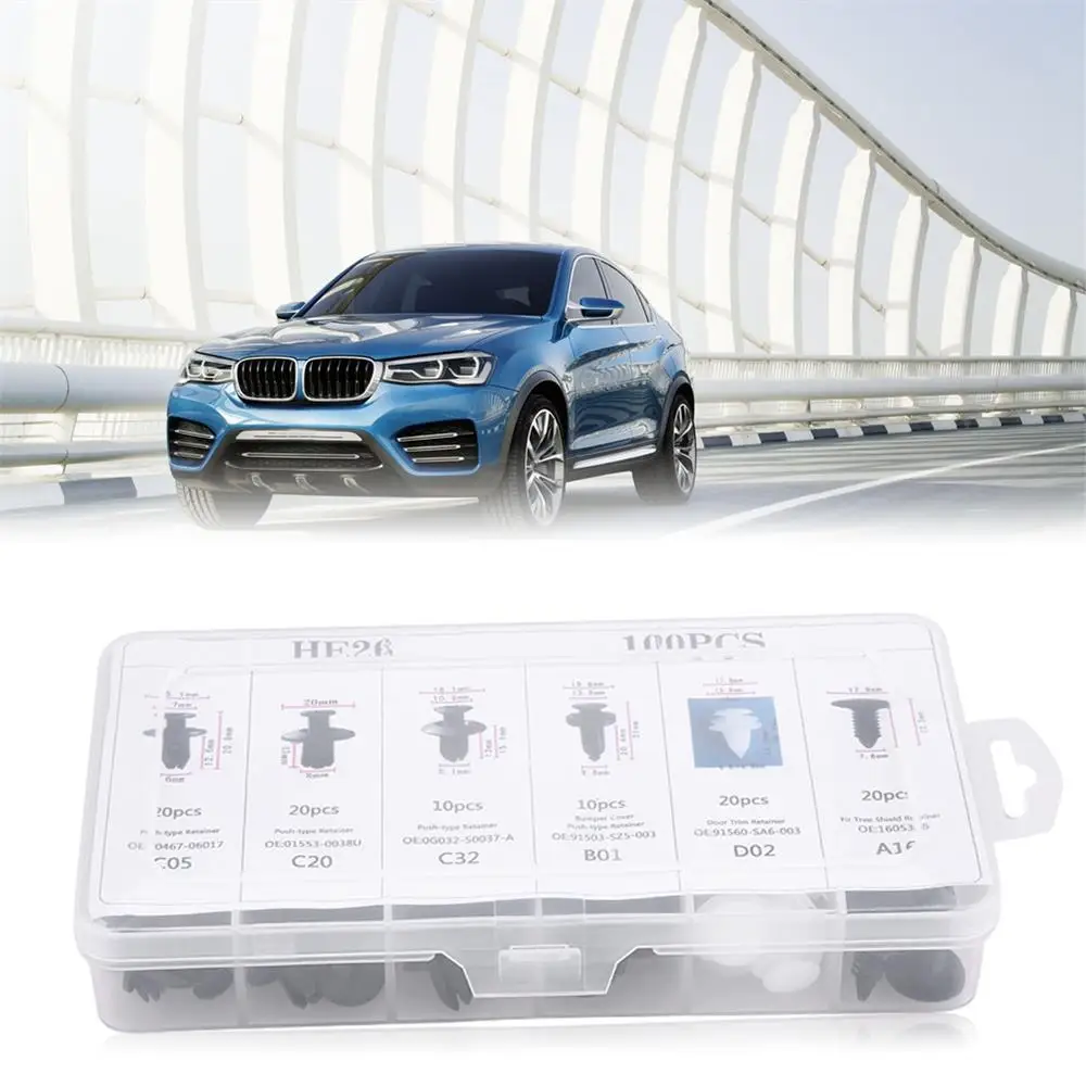 

100pcs Mixed Auto Fastener Clip Car Body Push Retainer Pin Rivet Bumper Door Trim Panel Retainer Fastener Kit Car Accessories
