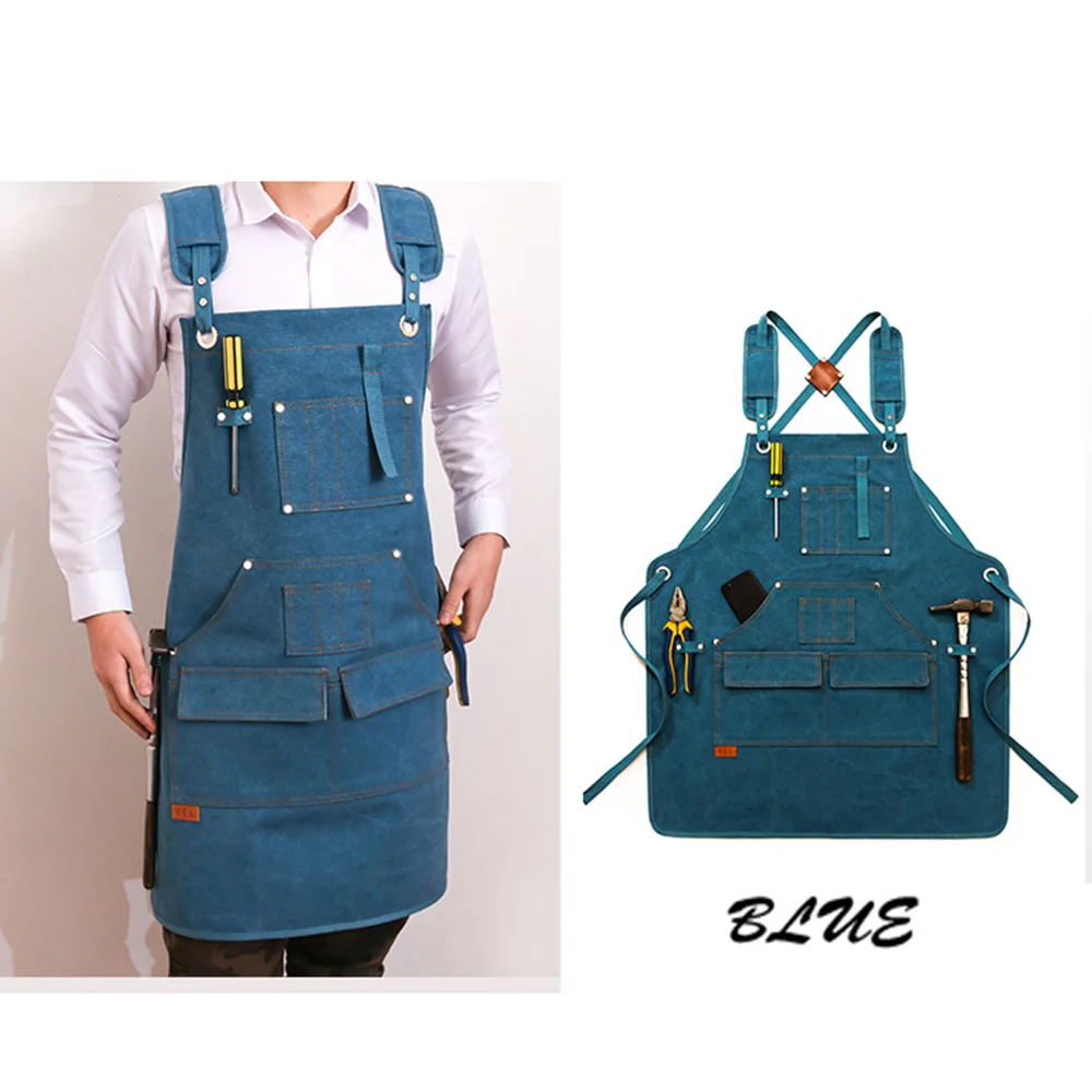 

Woodworking Aprons Heavy Duty Waxed Canvas Work Apron with Pockets Adjustable Cross-Back Straps Apron For Woodworking Painting