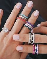 fashion jewelry handmade enamel colorful rainbow cz eternity stackable ring for women wedding party jewelry gift