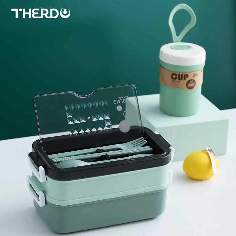 

Therdo Dual-Layered Lunch Box Stainless Steel Japan Bento Box Nordic Style Food Container With Portable Tableware Milk Soup Bowl