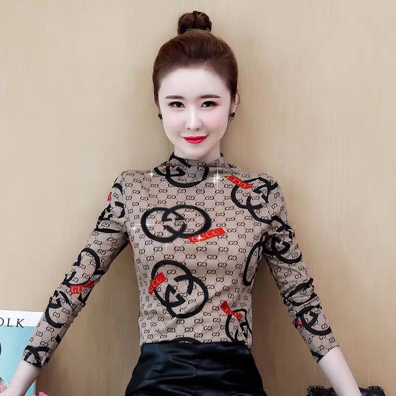 

Cotton T-shirt semi-high collar base shirt women 2021 spring and autumn new long sleeve T-shirt foreign style jacket women