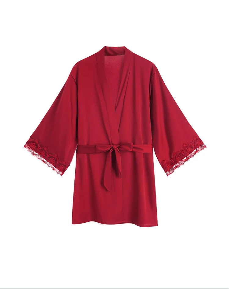 

European beauty spring and summer thin simulation silk sexy nightgown long-sleeved ice silk large size simple home service