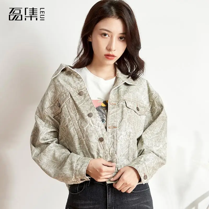 Леопардовая джинсовая куртка для женщин большие размеры модное армейское