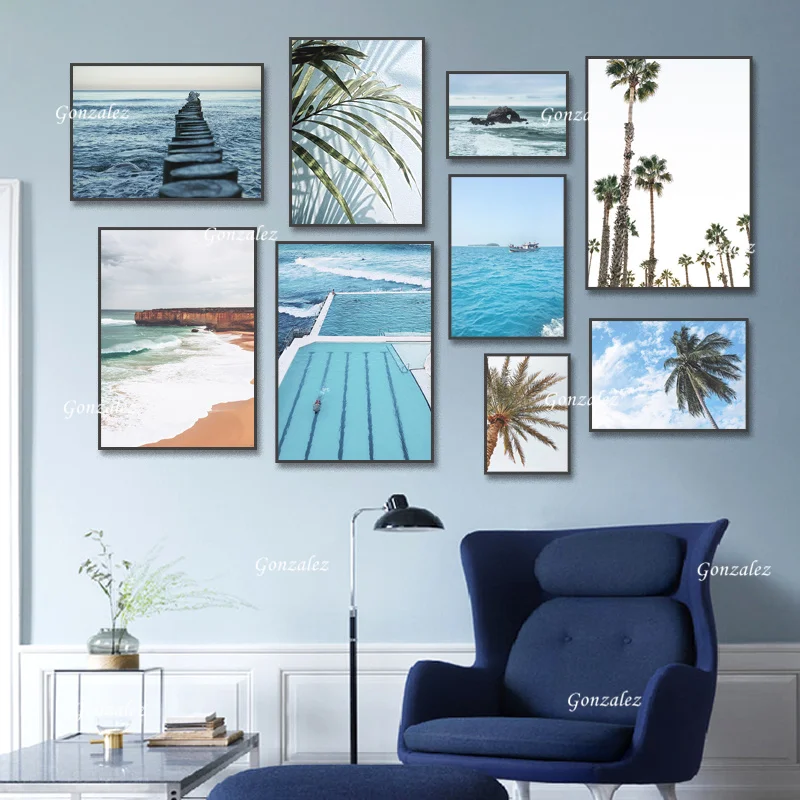 

Beach Sea Palm Tree Canvas Poster Wall Art Nordic Seascape Painting Prints Scenery Pictures For Living Room Home Decoration