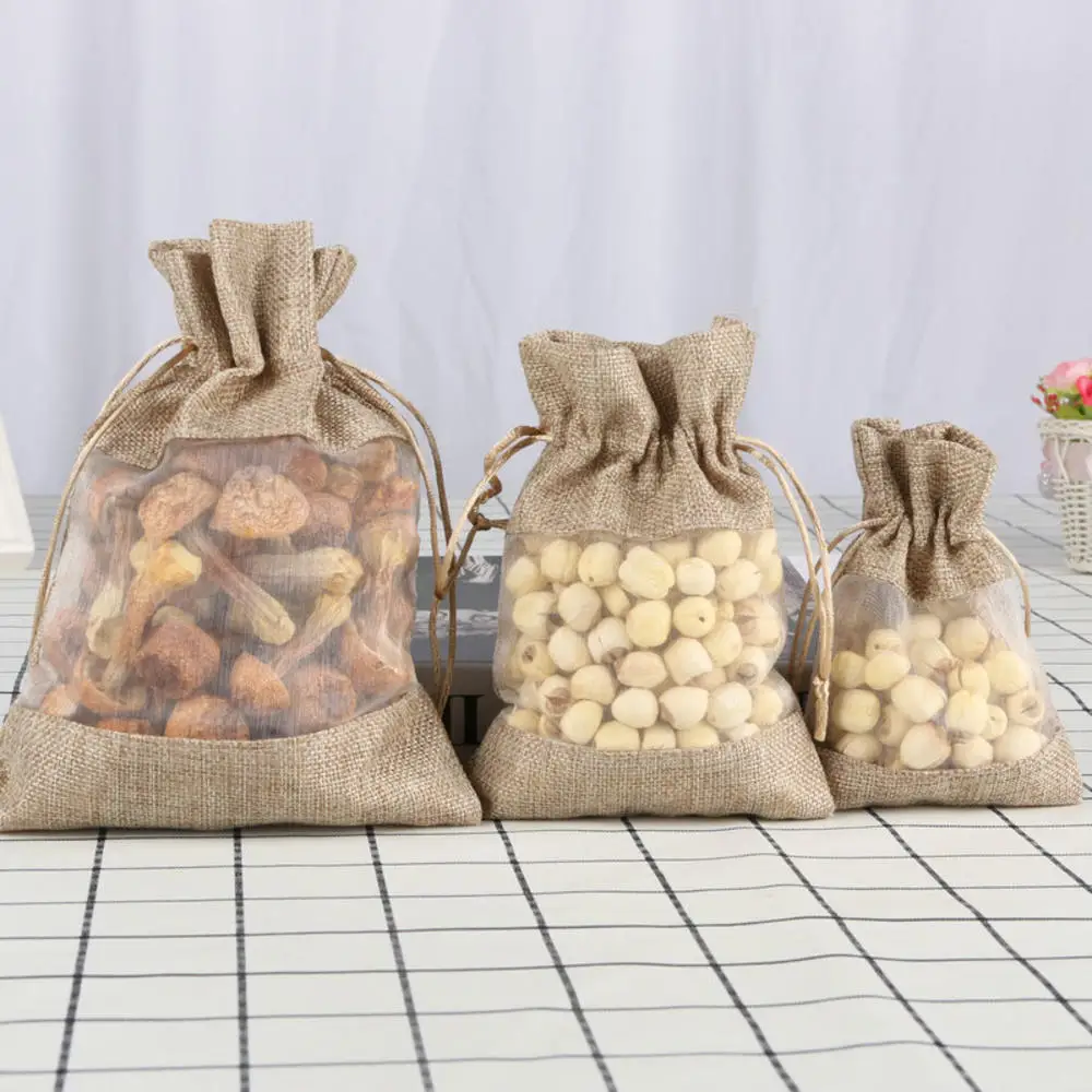

5pcs/lot Organza Jute Bags Burlap Drawstring Bag Wedding Party Favors Gift Bags For Coffee Beans Candy Makeup Jewelry Packaging