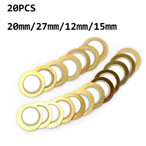 

High Quality 20PCS 20mm/27mm/12mm/15mm Piezo Elements Sounder Sensor Trigger Drum Disc Copper