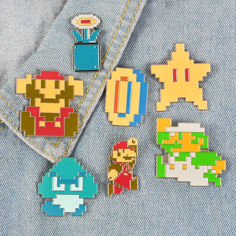 Классическая игра лацкан Металлические Булавки Super Mario Bros. Пиксельные Мультяшные броши значки на рюкзак булавки ювелирные изделия подарок для фанатов игр друзей