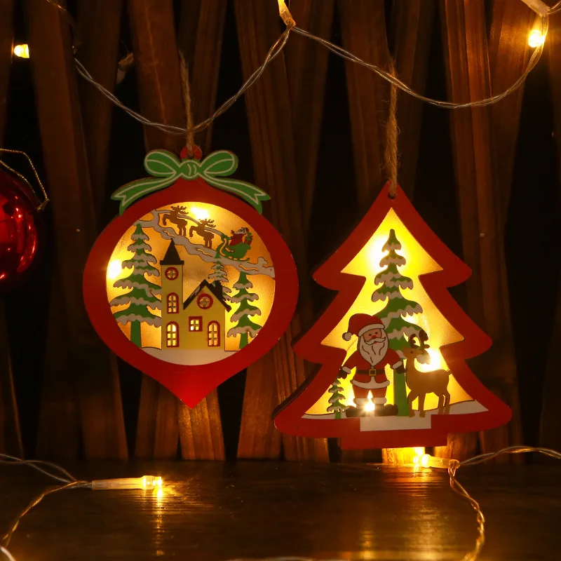 

ChristmasDecorations,Height11cm,Five-pointedStarChristmasTree Shape, Wooden Hollowed Out Small Pendants with Lights,NewYearGifts