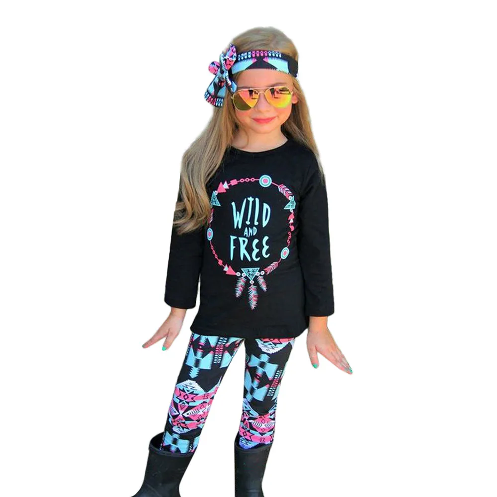 Комплекты детской одежды из 3 предметов топы с длинными рукавами и принтом букв