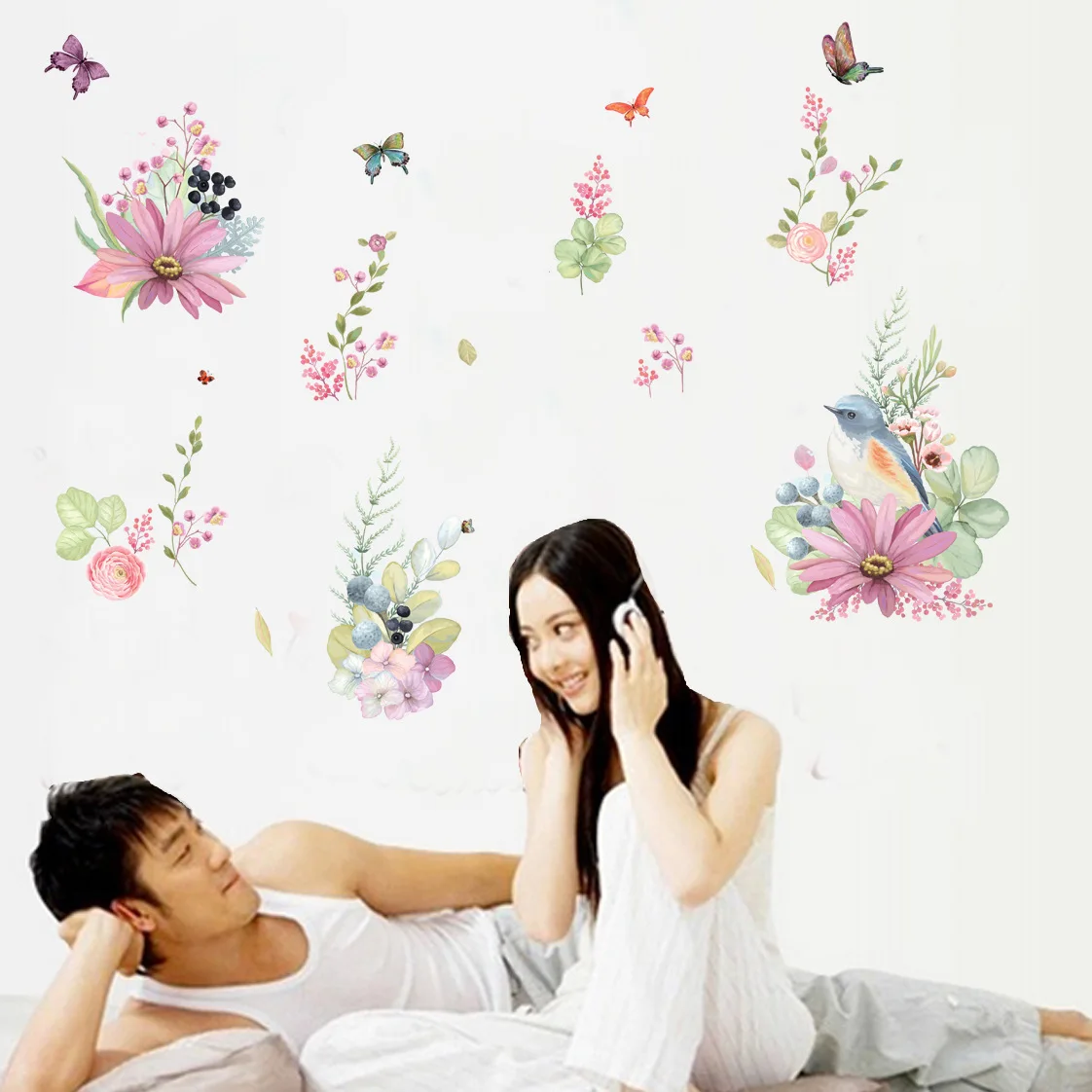 Новые Настенные стикеры в стиле Ins с цветами птицами бабочками художественный