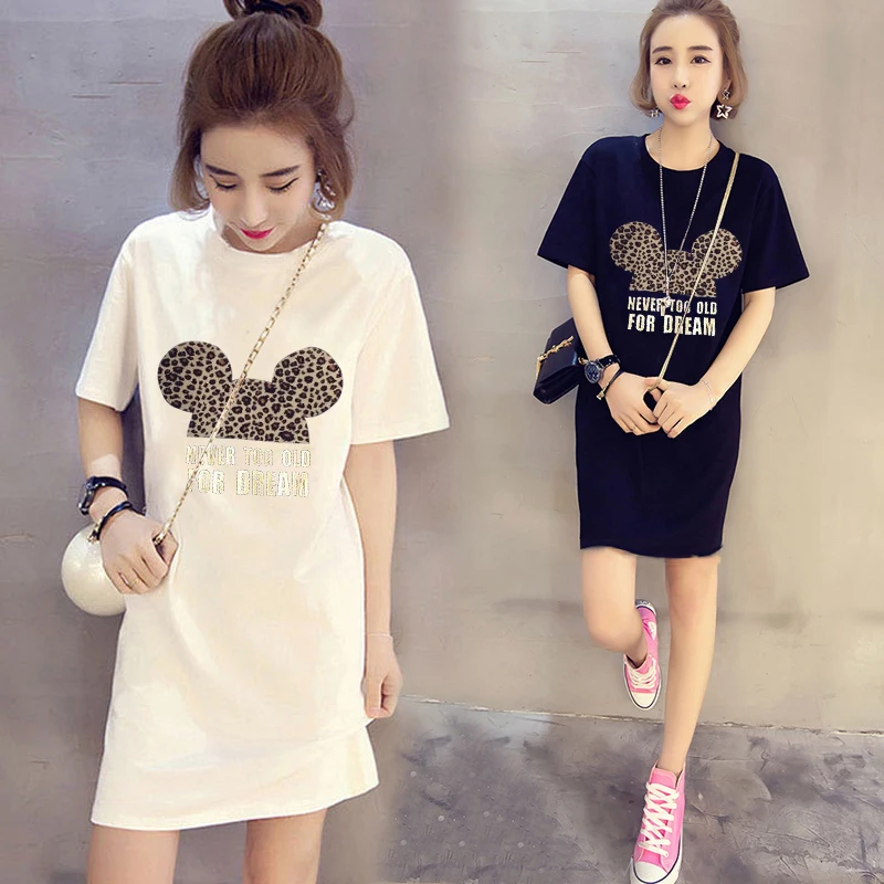 

Summer Plus Size Printing Short-Sleeved T-Shirt Dress 2021 New Mid-Length Round Neck Loose Korean Version of The Straight Dress