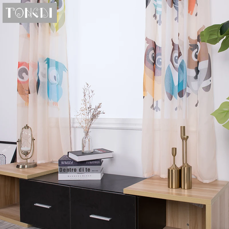 TONGDI 2 шт. Белый Тюль цифровая печать занавес Милая мультяшная Сова прозрачный