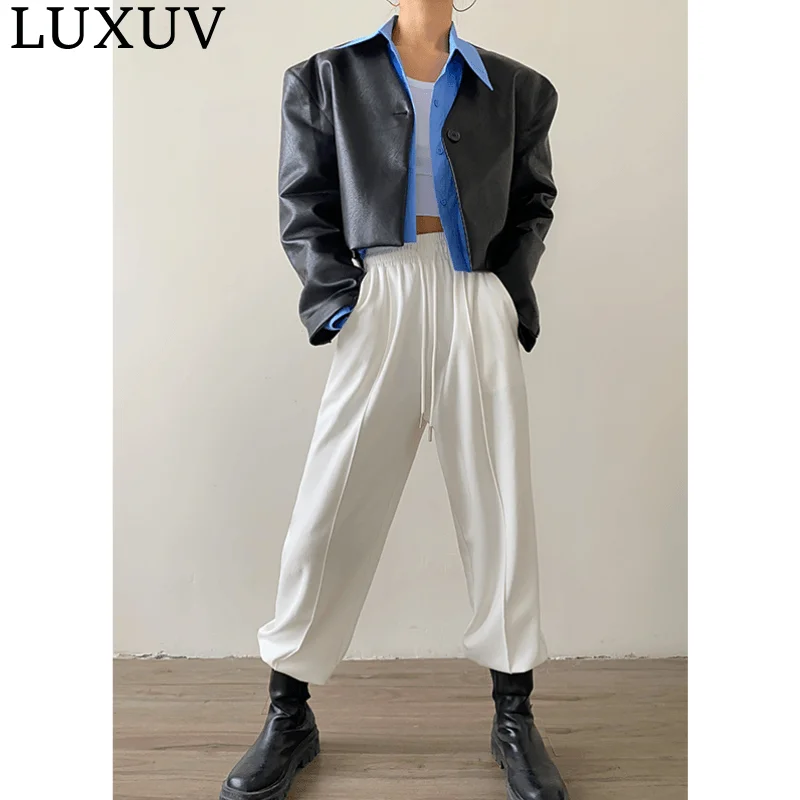 

LUXUV Biker Zipper Jacket Women Undefined Imitation Leather Cropped Coat Y2K Clothing Autumn Faux Outfit Chic Bomber Trench