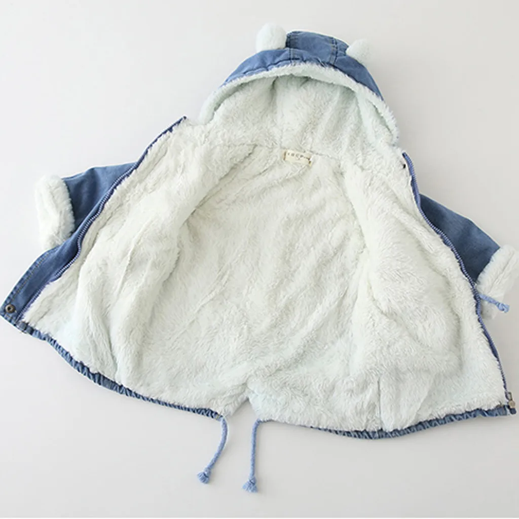 Джинсовая куртка для маленьких мальчиков пальто с кроликом Плюшевые Уши куртки