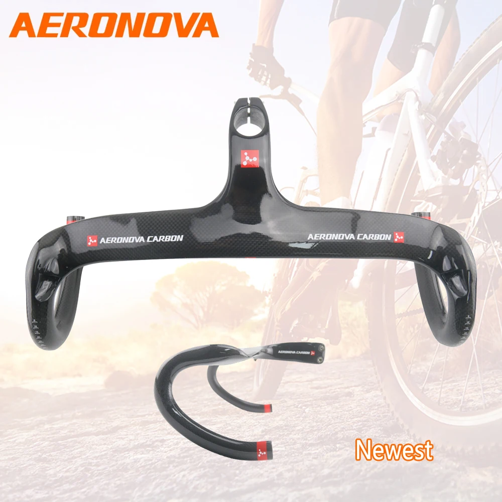 

Черный велосипедный руль AERONOVA карбоновый из волокна 3K, глянцевый, капли велосипеда, интегрированный руль с стержнем для велоспорта 400/420/440 м...