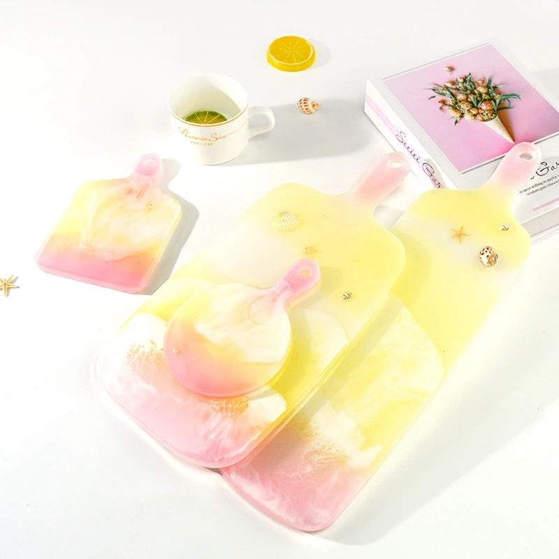 

6Pcs Resin Silicone Tray Molds Casting Mold Kit Large Serving Handle Board Epoxy Resin DIY Mould Craft Tools Home Decor