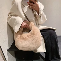 pure color plush dumpling bags for women 2021 winter new furry luxury designer handbag soft fluffy tote bag faux fur cloud bag
