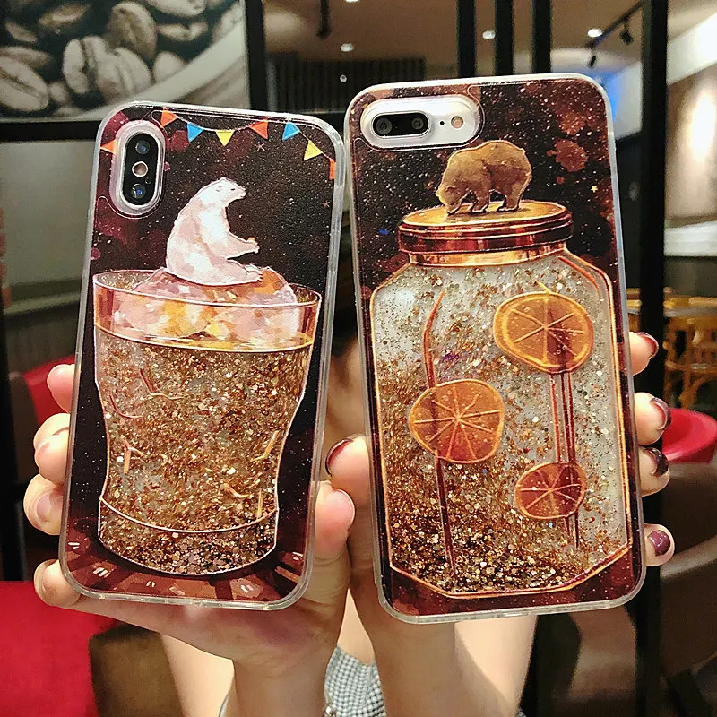 

Suitable for iphone12/11/XSmax mobile phone shell lemon cup bear flash powder quicksand Huawei p40/nova6se/mate30 protective cov