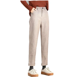 Брюки женские шерстяные бежевые, с высокой талией, до щиколотки, прямые, шаровары, Осень-зима 2020