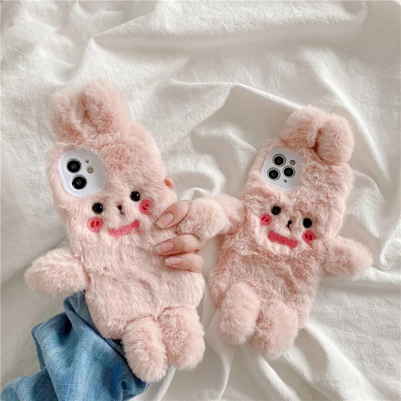 

Cute Plush Rabbit in Winter for iPhone 11 Pro Case Silicone Protective Sleeve Anti-Fall Protective Shell Cute Phone Case