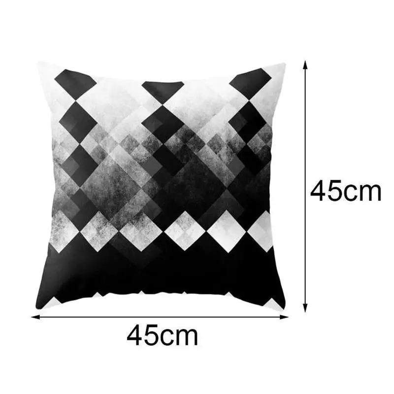 

Nordic Style Black And White Geometric Printing Square Pillowcase Home Car Seat Sofa Decor Cushion Cover Peach Skin Pillow Case