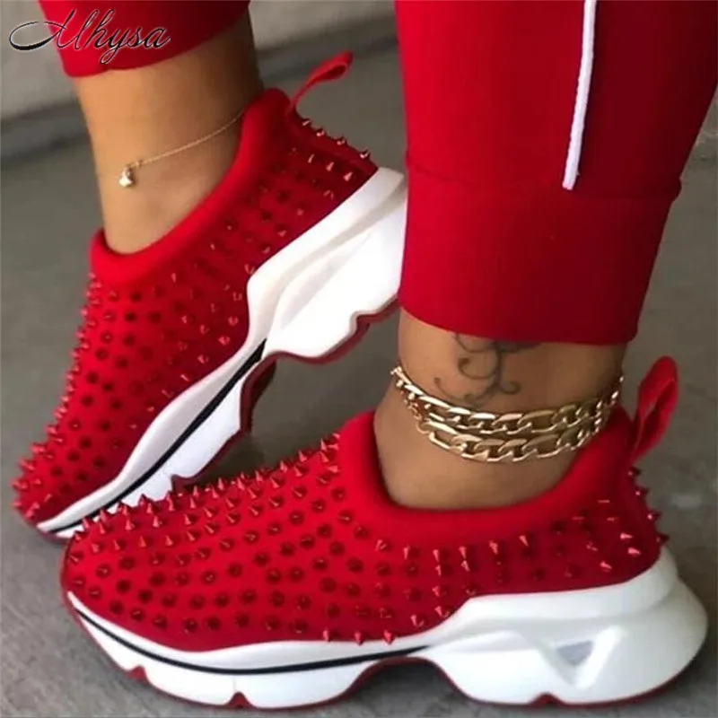 

2020 Sock Sneakers Flat Shoes Women Shoes Slip on Platform Sneakers Women Casual Black Rivet Breathable Mesh Sock Sneakers Women