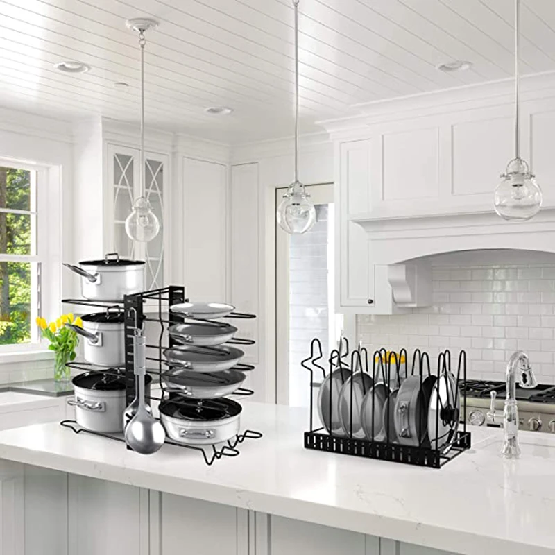 

Pot Rack Organizer 5/8 Tier Optional Pans Lid Oragnizer Kitchen Counter Cabinet Pot Lid Holder Drop Shipping