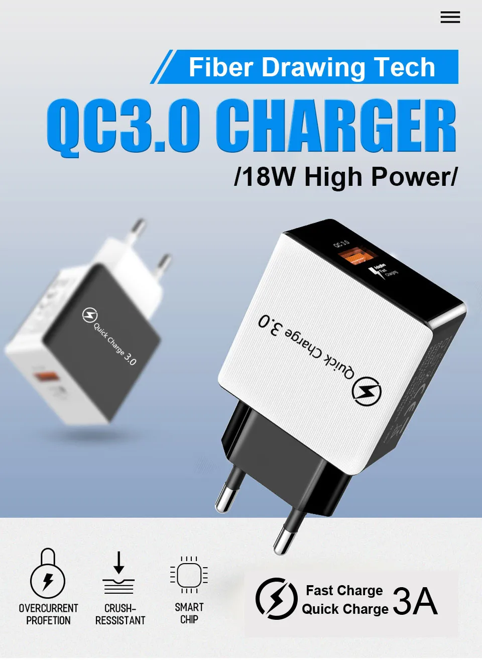 Универсальное зарядное устройство Quick Charge 3.0 4.0 USB 5 В 3 А для Samsung Galaxy Xiaomi Huawei