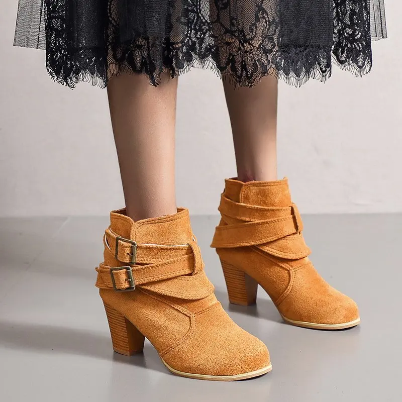 

2021 Autumn /Winter Women High Heels Ankle Boots Back Zipper Buckle Casual Ladies Short Boots Female Chelsea Boots Botas Mujer