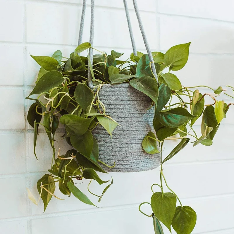 

Hanging Basket Plant Baskets with Long Hanging Rope, Natural Cotton Hand Woven Plant Holder Decorative Basket, 2PCS