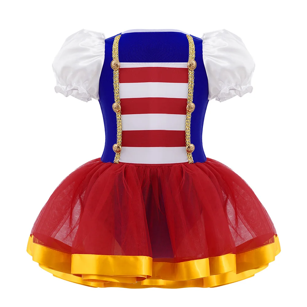 

Kids Girls Circus Ringmaster Showman Cosplay Costumes Dress Short Puff Sleeves Mesh Dress for Carnival Themed Party Roleplay