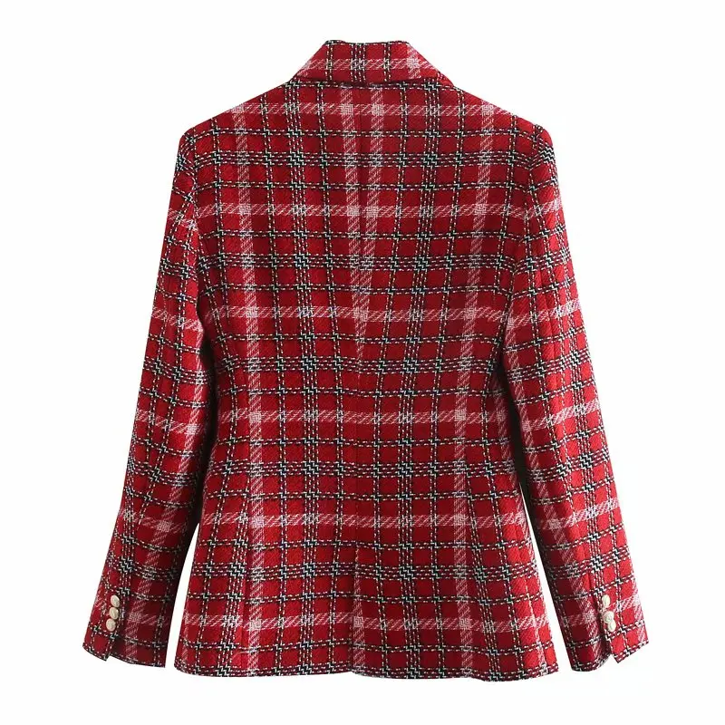 Xnwnmnz Za-chaqueta de cuadros con botones para mujer, abrigo elegante de manga larga con cuello en V y botones vintage