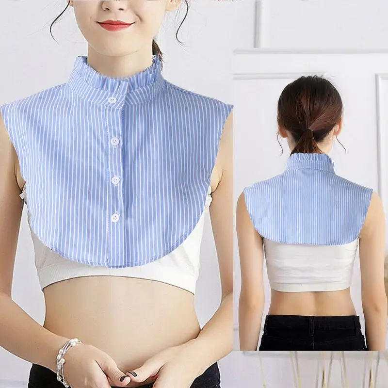 

Women Detachable Dickey False Fake Collar Ruffle Striped Shirt Clothes Accessory